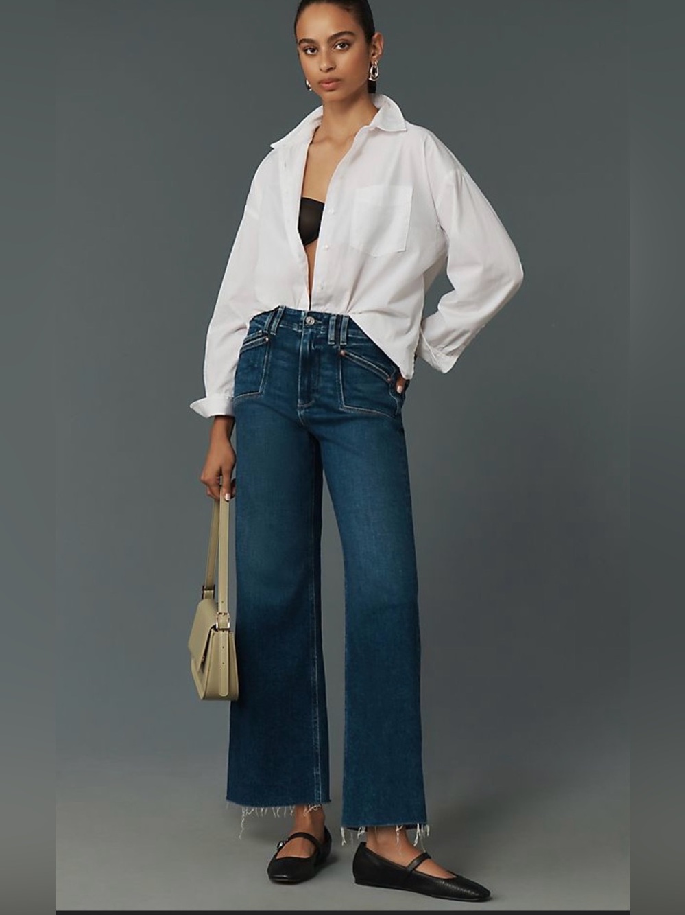 ANTHROPOLOGIE Paige Denim Anessa Jeans Amoroso High Rise Wide Leg Crop Size 29